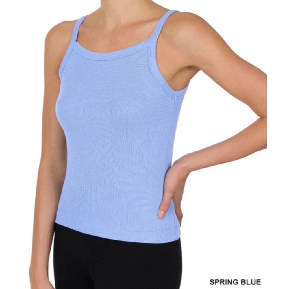 ZENANA Spring Blue Ribbed Cami Tank Top